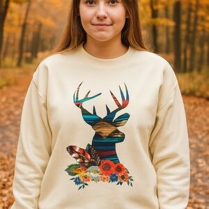 🦌 Southwestern Deer Head Graphic Sweatshirt